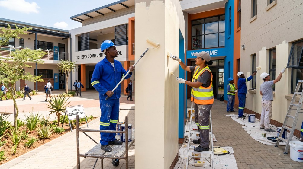 Professional school painting team painting a community school on the Brackenfell